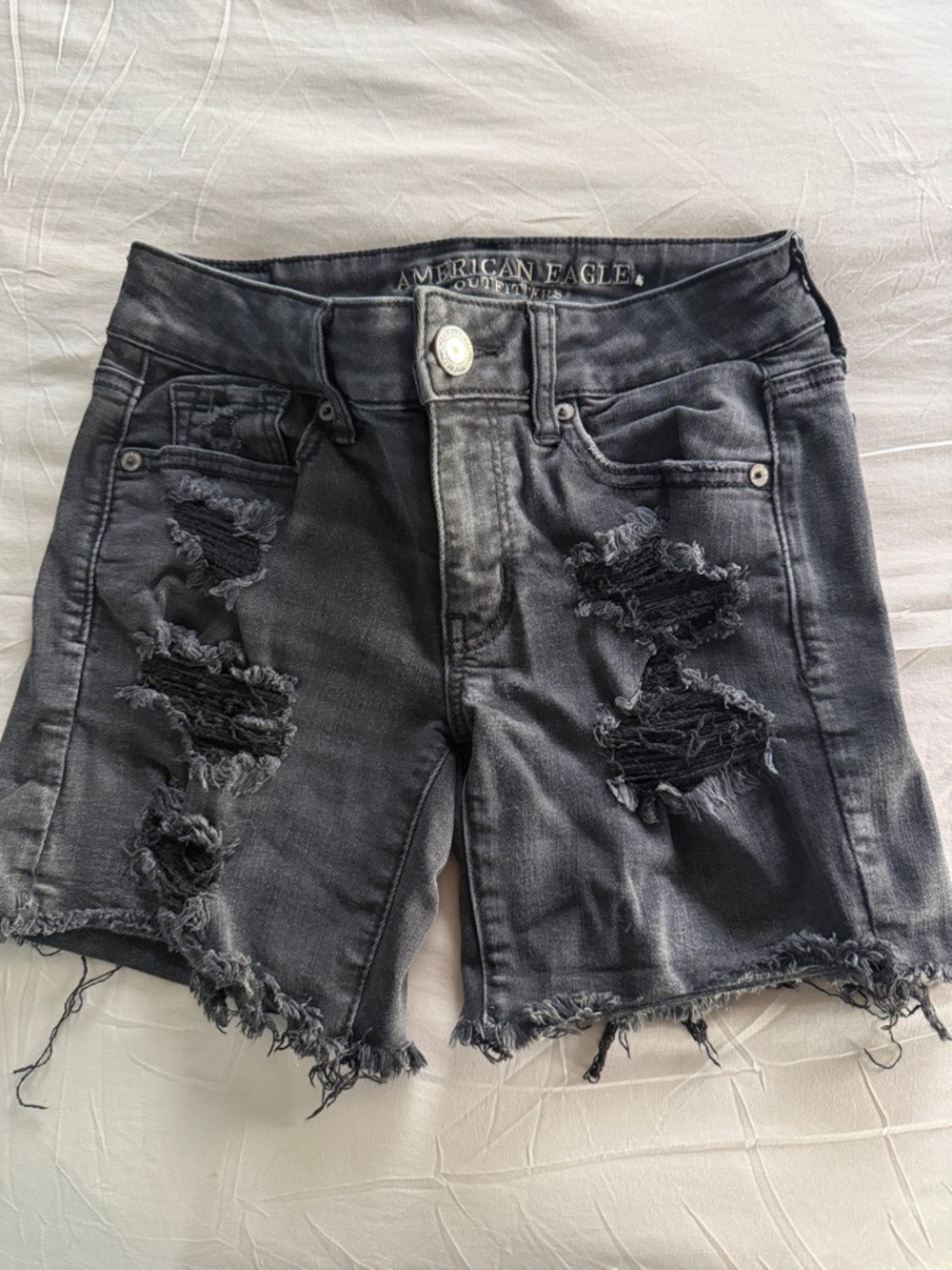 American Eagle Outfitters Black Distressed Frayed Hem Jean Shorts